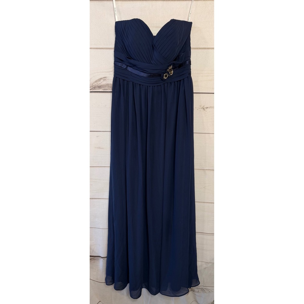 Bari‎ Jay Navy Blue Chiffon Strapless Sweetheart Formal Gown Dress 8472 Mens 6